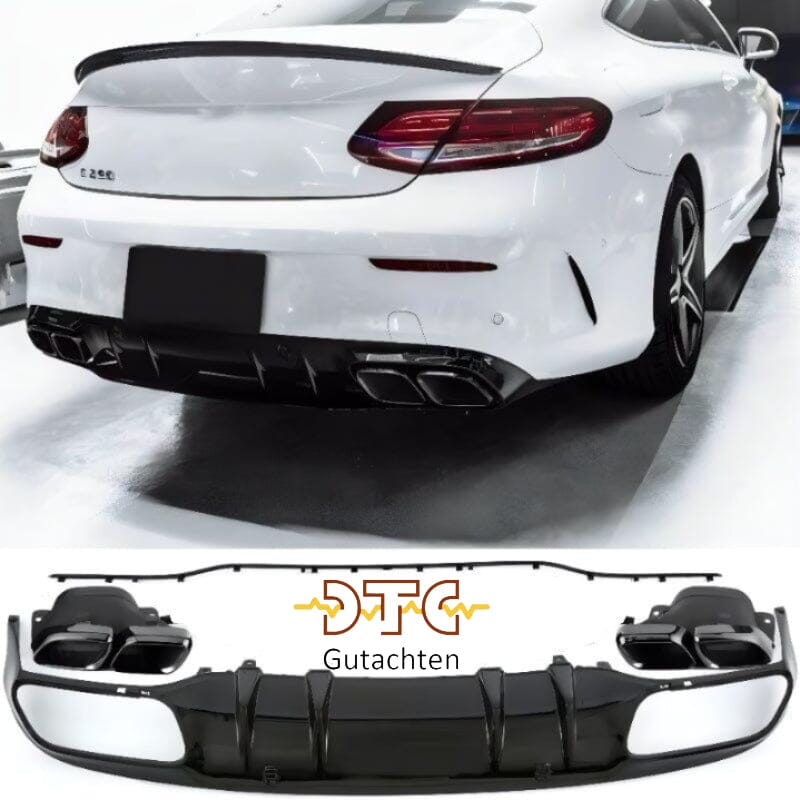 Mercedes C-Klasse C205 A205 Diffusor+ Auspuffblenden 2x2 (Schwarz) AMG Optik BestTuning